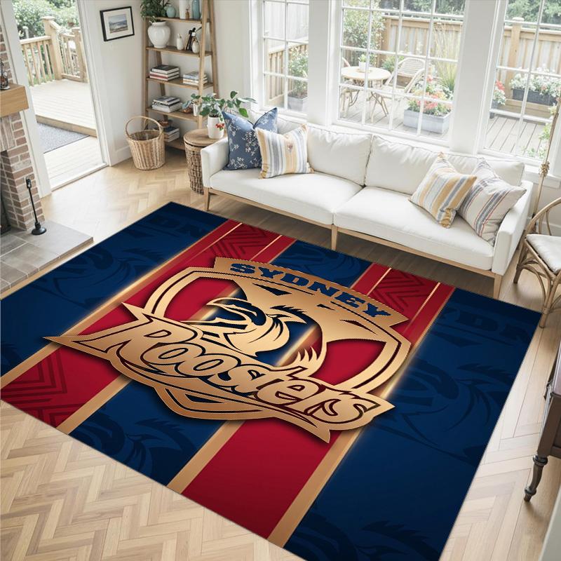Sydney Roosters Design Crystal Velvet Carpet Cozy Non?Slip Printed Rug For Bedroom Living Room Entrance
