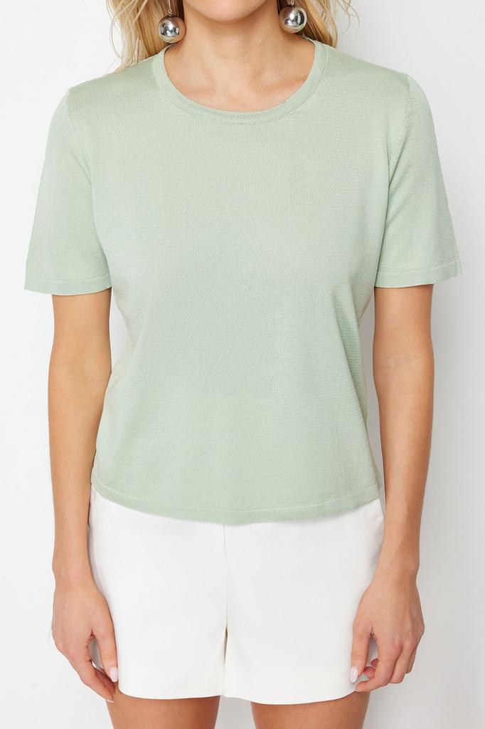 Женская мода, новый свитер, розовая трикотажная футболка с круглым вырезом