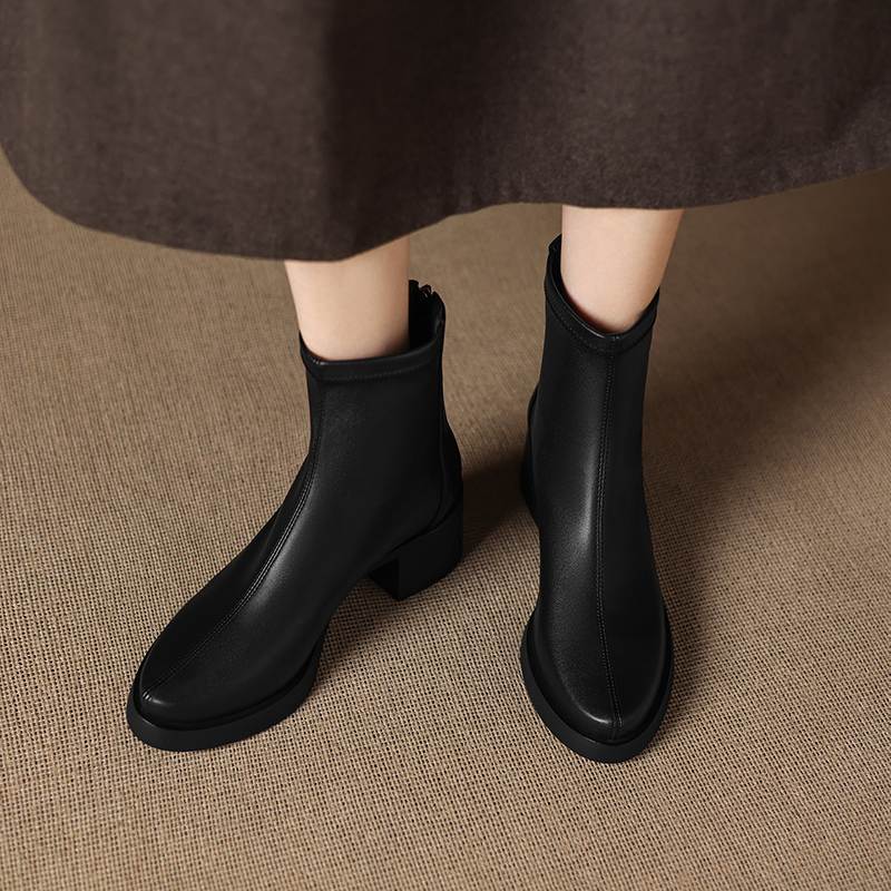 Krazing Pot Микрофибра Круглый носок Толстый каблук Современные ботинки Размер 42 Молния Платформа Красота Леди Женские Ботильоны