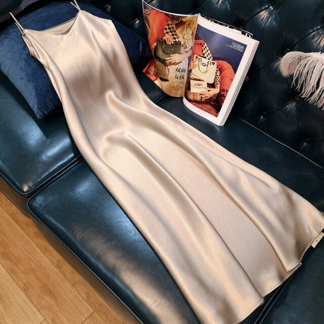 Женское платье Vestidos, атласное платье без рукавов на тонких бретелях, прямое, однотонное, роскошное, блестящее, сарафан, сексуальное платье из искусственного шелка, зеленое, 13115