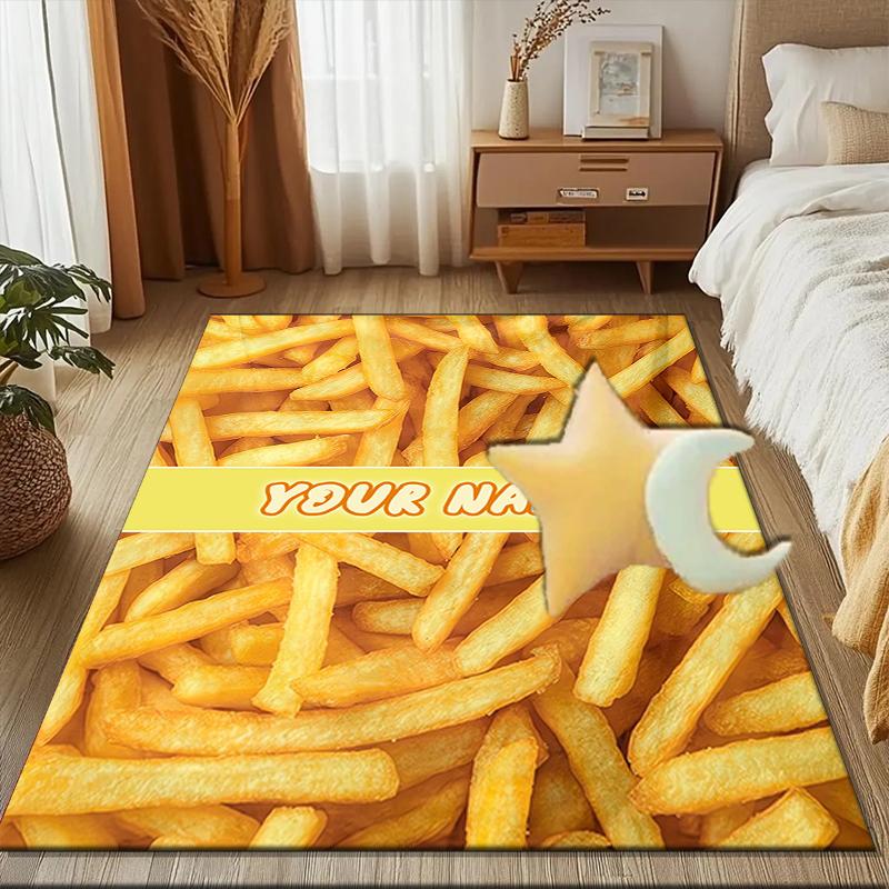 1PC Custom Name French Fries Delight Theme Floor Mat Ideal for Living Room, Game Rooms, Office, Bedroom, Floor Mat Playful Design