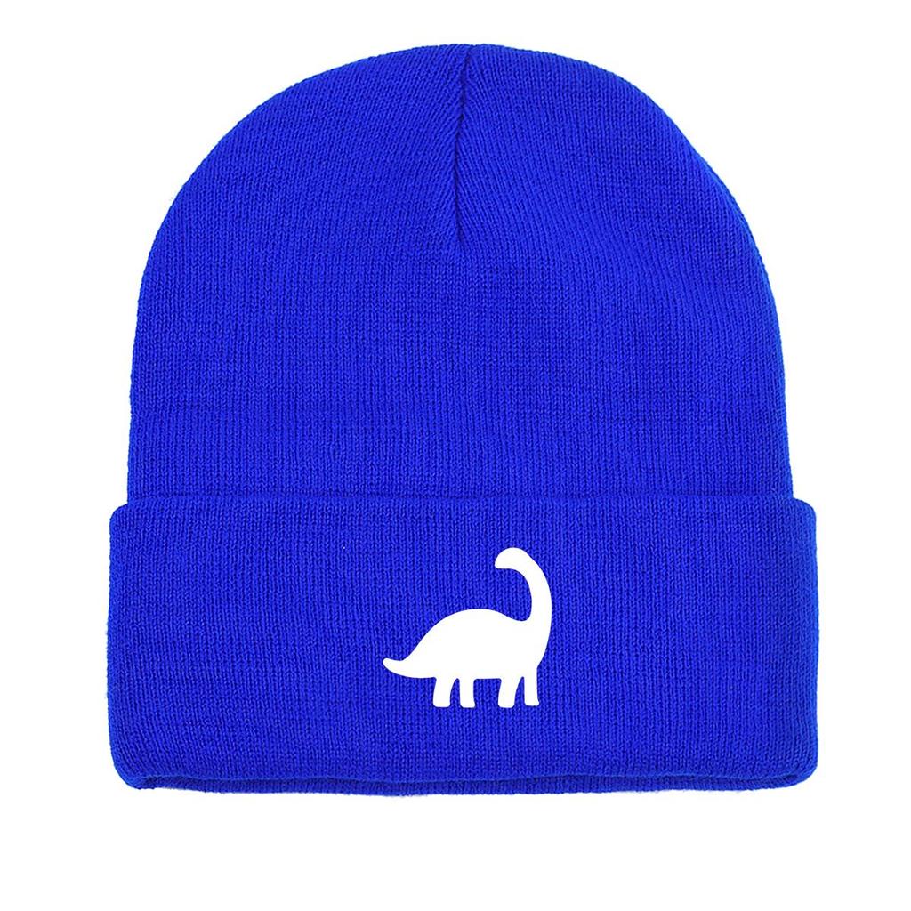 Белая вязаная шапка бини с принтом динозавра, животные шапки-бини, теплая термо унисекс вязаная шапка бини
