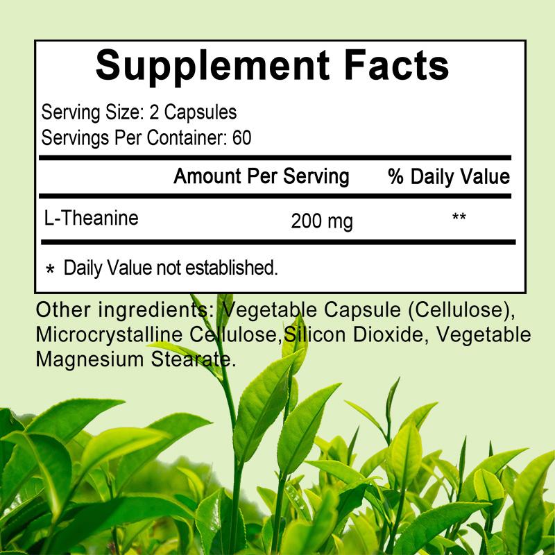 L-Theanine 200 mg, 120 Vegetarian Capsules Relax and Calm Support Supplement