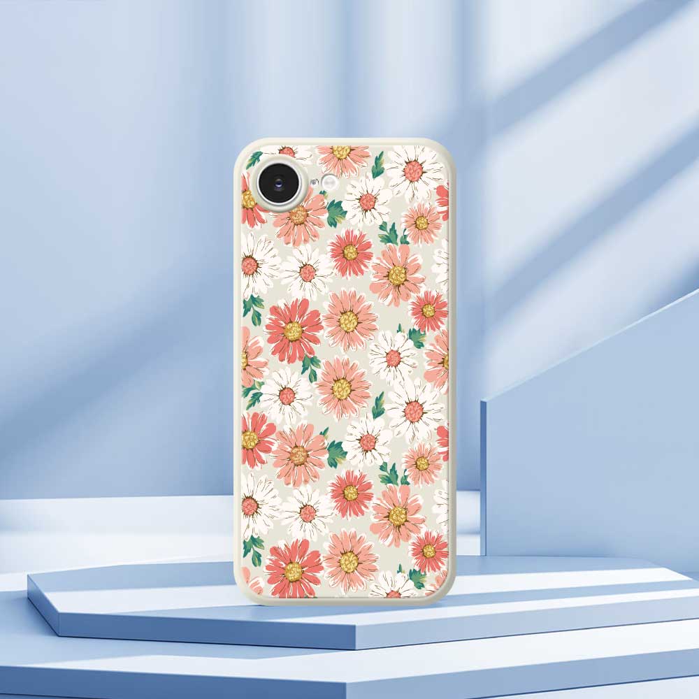 For iPhone 16e Case Chrysanthemum Pattern Printing Straight Edge TPU Phone Back Cover