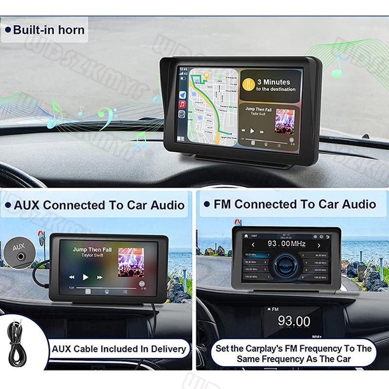 7inch Portable Touch Screen Wireless CarPlay Android Auto Bluetooth 5.0 Car Radio TF AUX Multimedia Video Player Rear View Cam