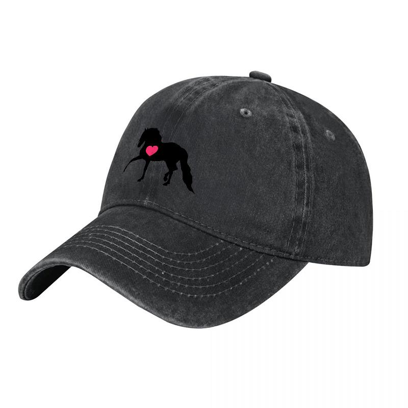 Horse with Heart Logo Washed Canvas Baseball Cap Classic Black Adjustable Hat for Horse Lovers and Equestrian Enthusiasts