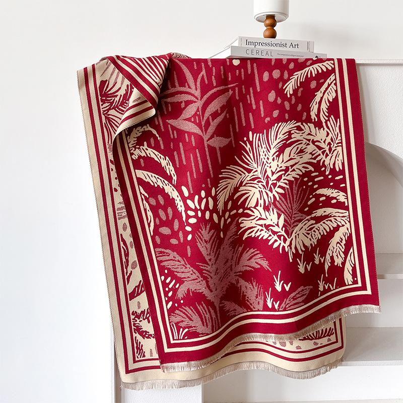 Simple Style Mori Contrasting Colors Double-sided Imitation Cashmere Scarf Winter High-end Warm Shawl