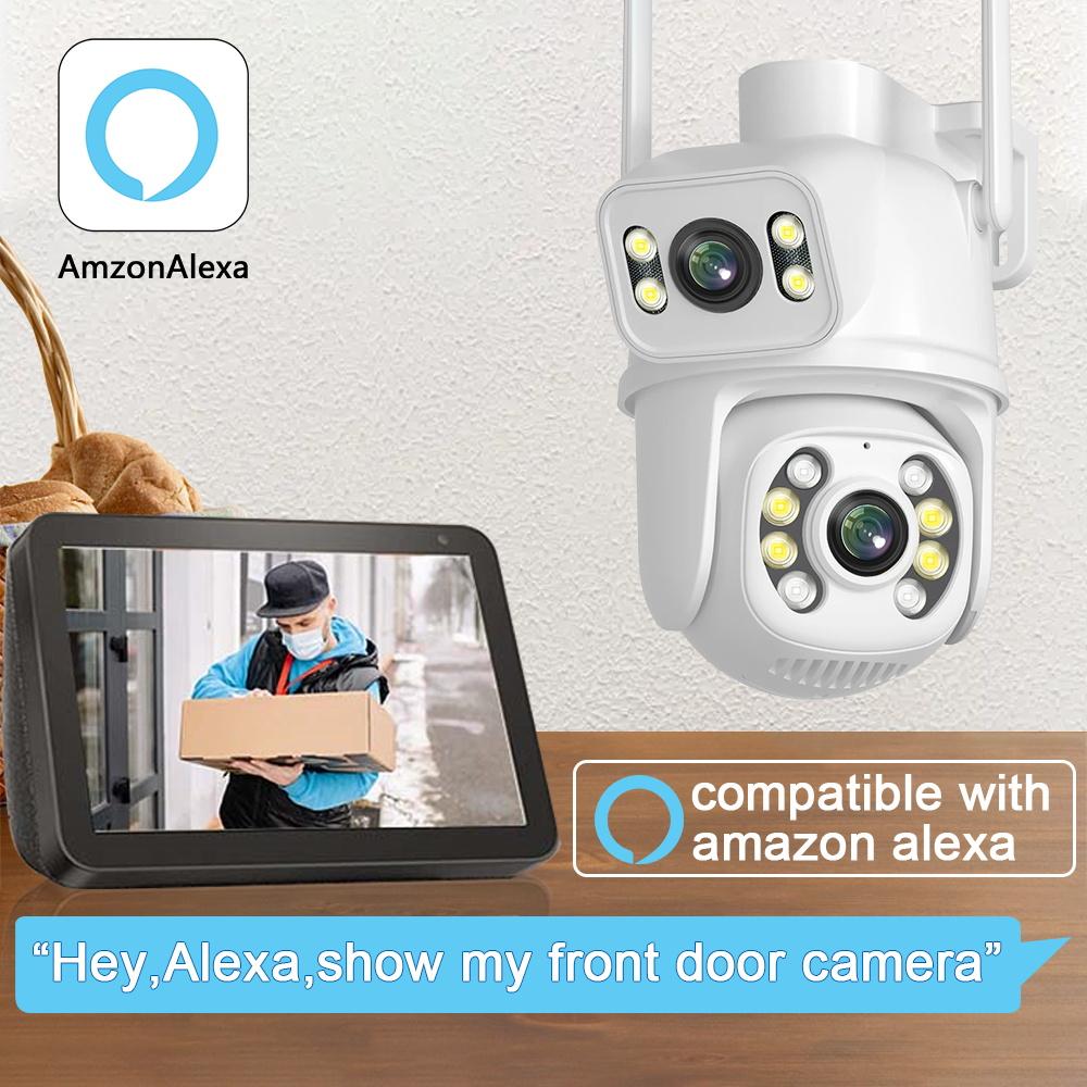 New EU 8MP 4K WIFI IP Camera PTZ Dual Lens with Dual Screen Ai Human Detect Night Vision Outdoor Wifi Surveillance Camera ICsee CCTV Video