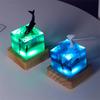 3D Морской куб с китом Светодиодная настольная лампа Украшения из смолы Новинка Акула Дайвер Океан Микро Пейзаж Настольные ночники Аксессуары