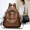 Women's Solid Color Travel Backpack Multi-Functional Schoolbag Soft Leather Backpack
