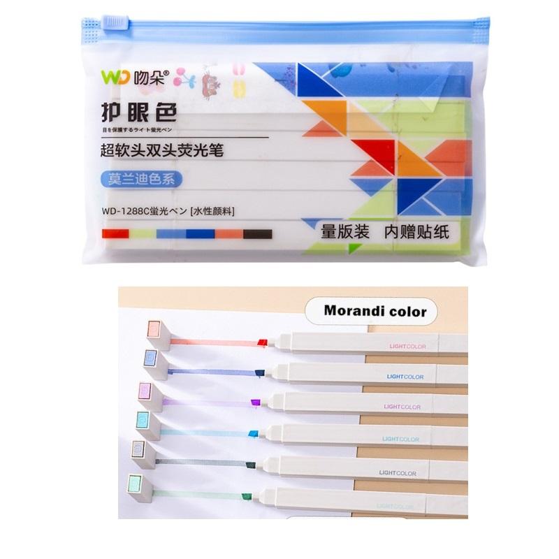 6pcs Super Soft Double Head Highlighter Pens Set Brush Tip Light Color Marker Spot Liner for Drawing Painting Art School