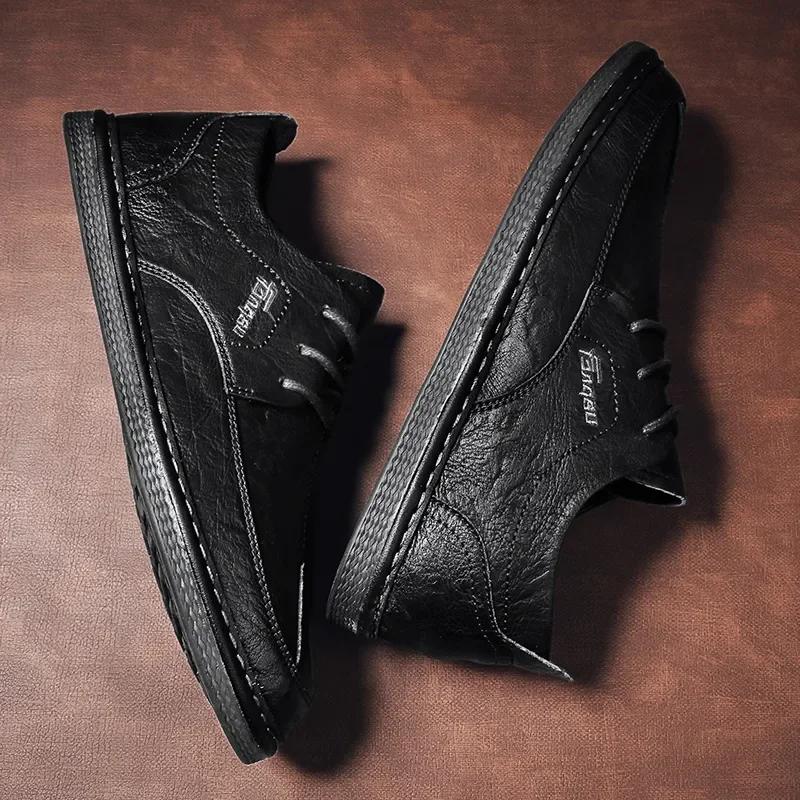 Обувь для мужчин Новые кожаные туфли мужские кроссовки на шнуровке повседневные черные балетки корейский стиль роскошные повседневные лоферы