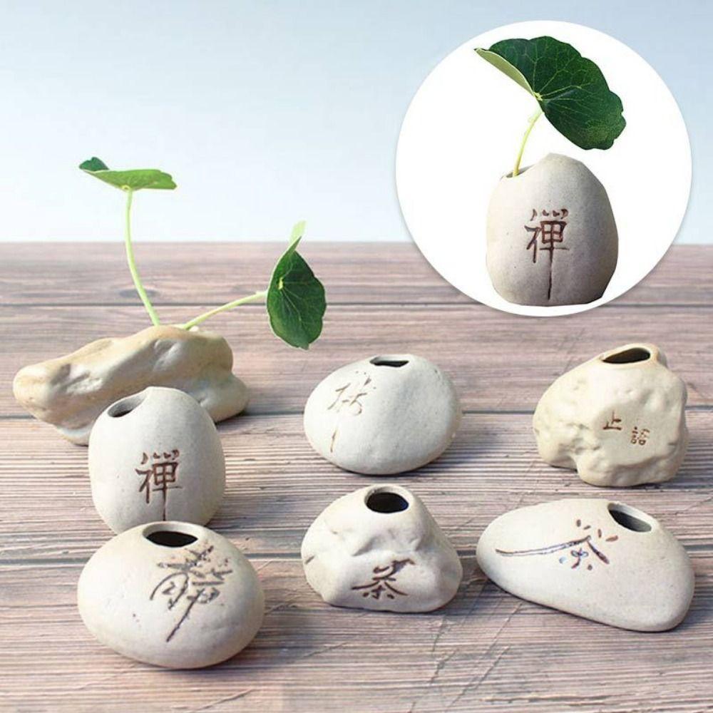 Ceramic Ceramic Zen Hydroponic Vase Rough Desktop Small Vase Retro Stone Shape Vase  Tea Table