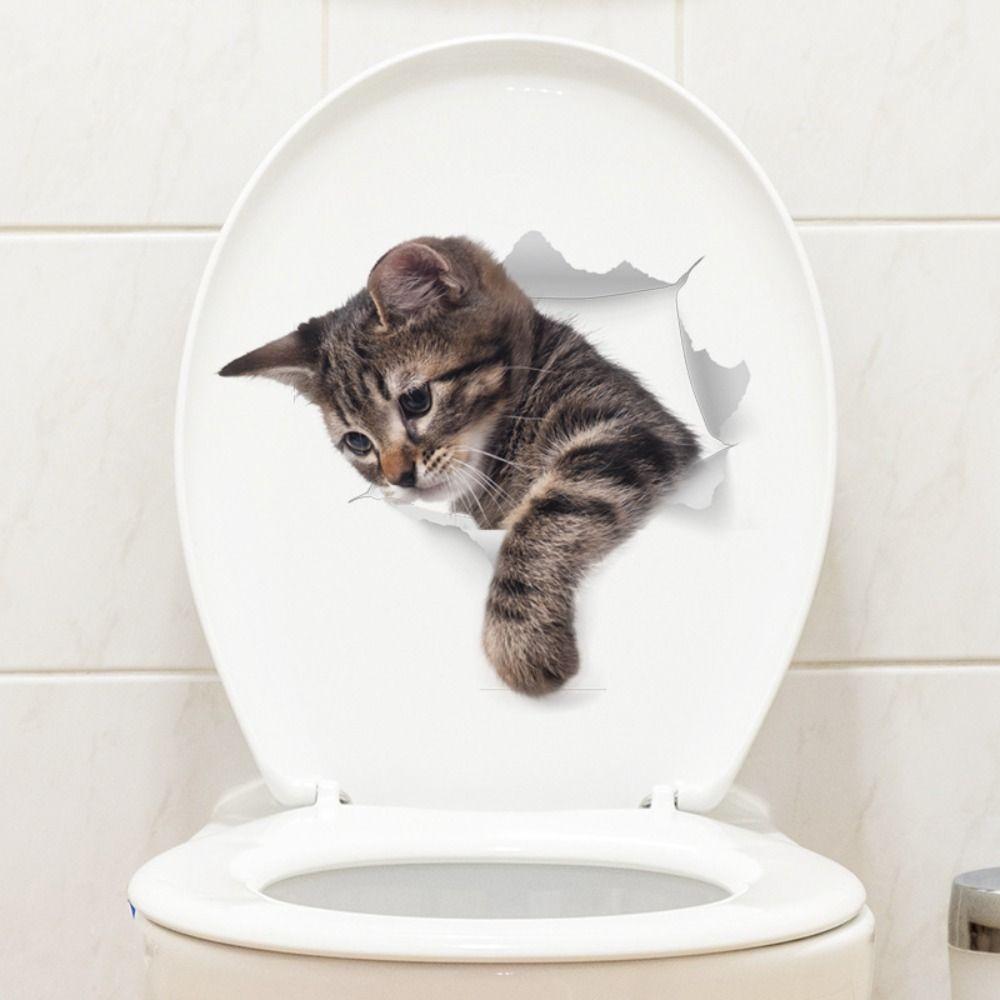 DIY Cat Wall Decal 3D Toilet Seat Decal Creative Cat Toilet Sticker Wall Decor
