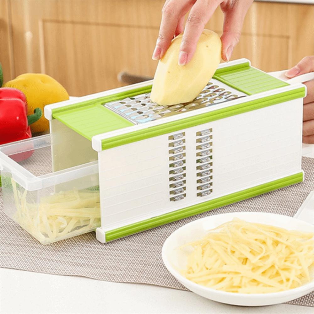 Portable 5 in 1 Vegetable Chopper Manual Stainless Steel Potato Slicer with Container Sharp Vegetable Grater Kitchen Gadgets