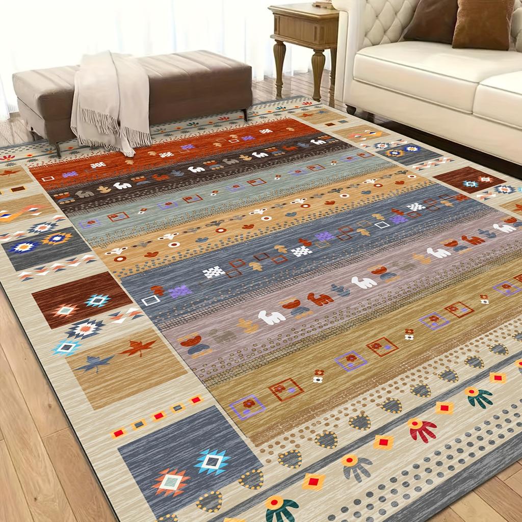 Очень большой коврик Винтажные богемные этнические узоры Землистые тона Машинная стирка Противоскользящий напольный коврик Гостиная Спальня