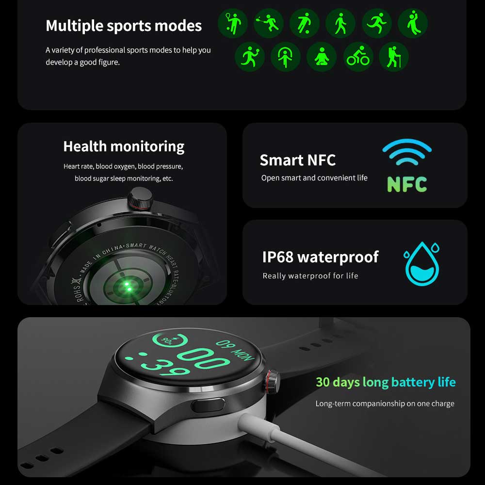 Умные часы GPS 1,53-дюймовый большой экран Умные часы Спортивный режим Удаленная камера Bluetooth Звонки Умные часы