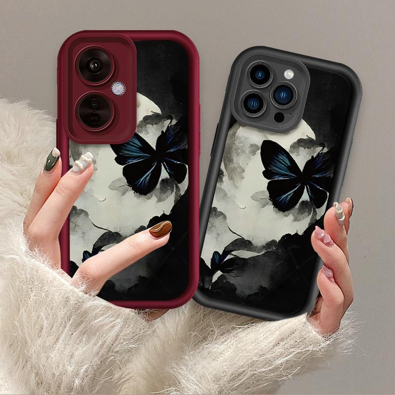 Moon Blue Butterfly Printed Fashion Case Flexible Soft Silicone TPU Shell Full Back Cover for iPhone Samsung