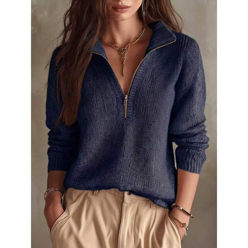 Women S Knit Half Zip Casual Solid Long Sleeve Sweater