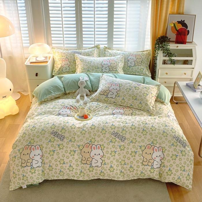 Утолщенный потертый комплект из четырех предметов, осенне-зимний комплект из хлопка из 4 предметов, простыня, пододеяльник, комплект наволочек, постельное белье.