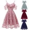 Women Vintage Princess Floral Lace Cocktail Neckline Party Aline Swing Dress