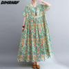 DIMANAF платье больших размеров женское 2023 новые летние стильные зеленые платья свободные платья с круглым вырезом и цветочным принтом новые