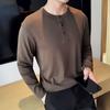 Рубашка с длинным рукавом Henry Neck, мужская футболка, эластичный круглый вырез, осенне-зимний интерьерный повседневный трендовый топ, однотонный цвет