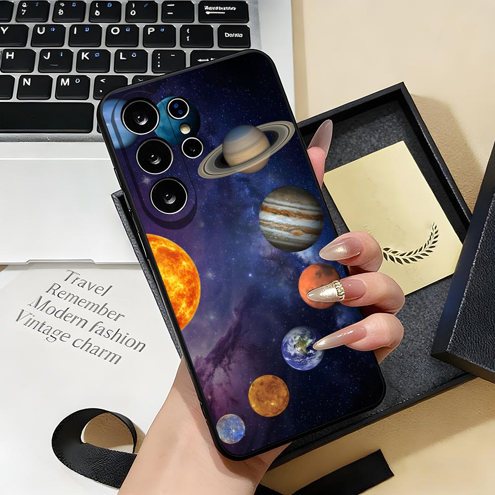 Чехол для телефона 'Космическая планета' для Samsung S26 S25 S24 FE S23 S22 S21 Plus S20 Ultra Note20Ultra Черный Мягкий корпус
