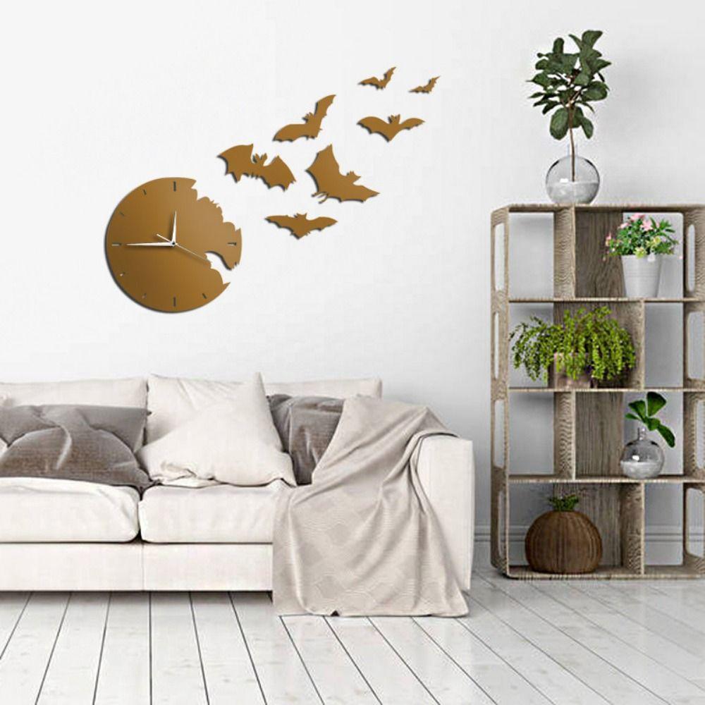 Настенные часы в форме летучей мыши Домашние украшения на Хэллоуин Декоративные часы Детская спальня