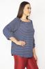 Women's Style Plus Size Tunic Large Size Navy Blue Striped Tunic With Elastic Collar And Gathering Detail On The Sleeves