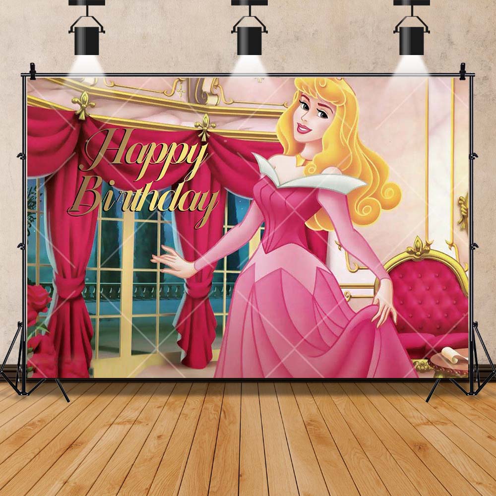 Princess Aurora Banner Background Customizable Text Kids Girls Birthday Gift Party Decoration Banner Background Kids Room Poster