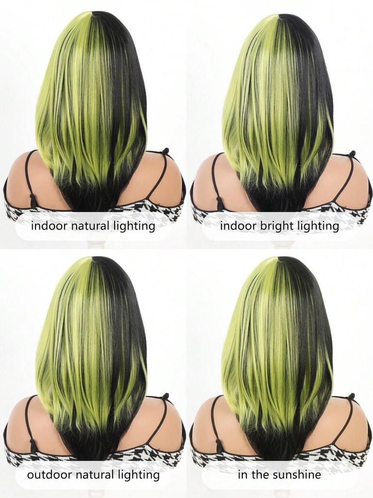 Wigs 18inch Black Wig Short Straight Wig Black And Green Ombre Wig Colorful Wigs for Girls Daily  Cosplay Party Wigs for Women