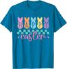 Happy Easter Bunny Graphic Tee Pastel Checkered Print Casual Short Sleeve T-Shirt