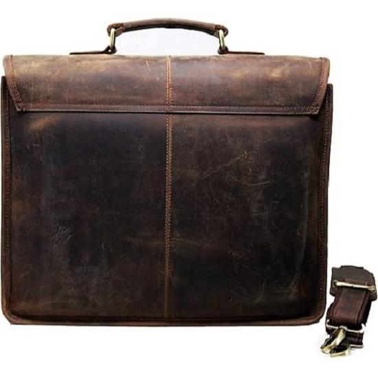 16" Mens Briefcase for Laptop Genuine Leather Messenger Bag for Men Satchel Distressed Stylish Professional Shoulder Bag