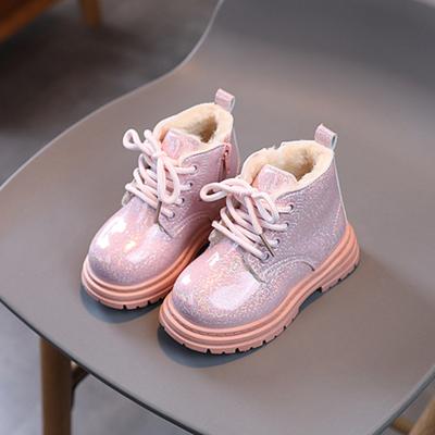 Осенне-зимние детские ботинки, нескользящие мягкие ботинки, детская обувь на шнуровке с блестками, модная обувь для маленьких девочек