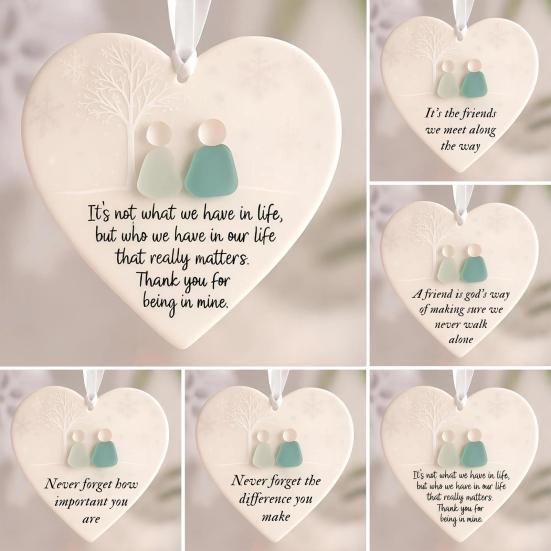 5Pcs Heart-Shaped Sea Glass Friendship Decor Timeless Friendship Heart Keepsake for Best Friends Ceramics Heart Ornament for Christmas Tree