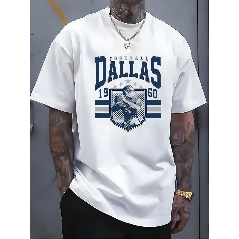 Мужская футболка с графическим принтом Dallas Football, Обычный крой, Повседневный спортивный стиль, Уличная футболка с винтажным commemorative design 1960 года, Для повседневного комфорта