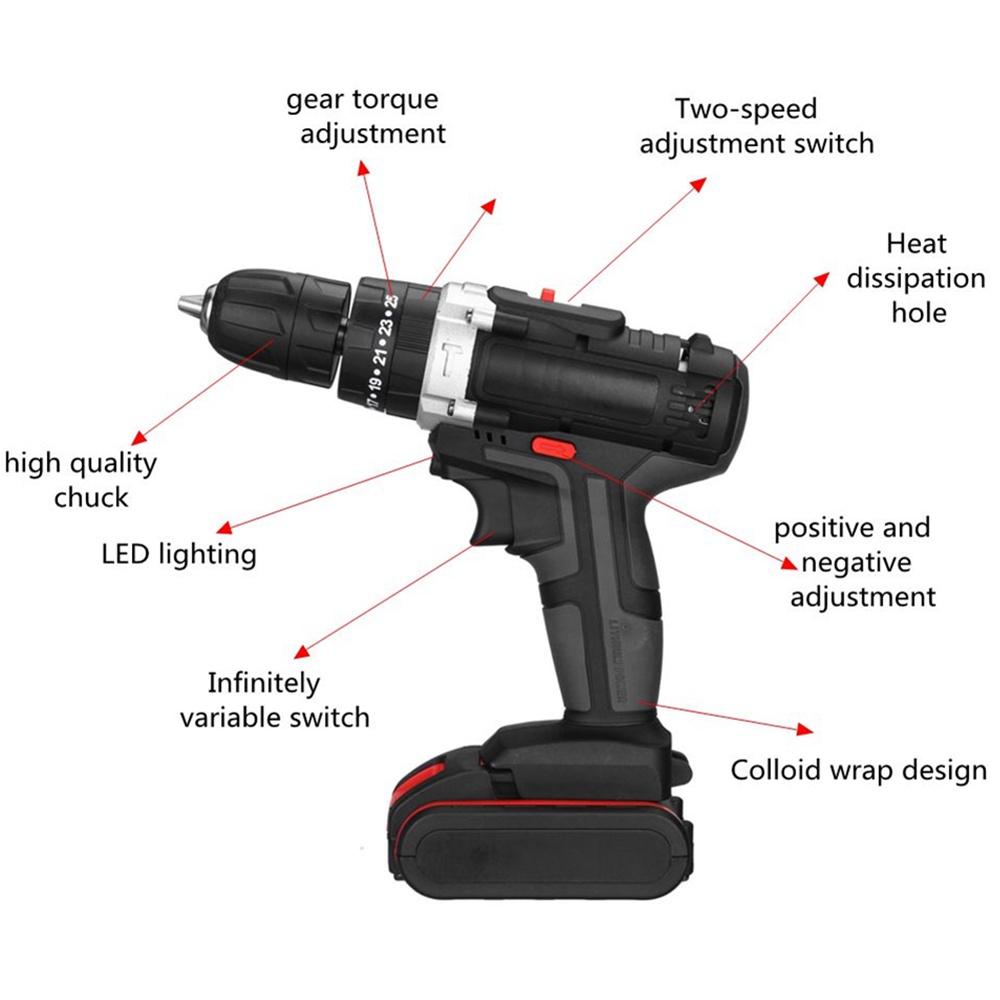 3 в 1 электрическая дрель-шуруповерт 2 скорости 25 3 динамометрический ключ набор электроинструментов 88 В с 2 шт. аккумулятор 6000 мАч аксессуары для дрели