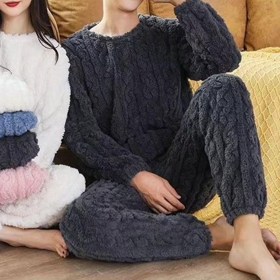 Осенние женские однотонные теплые комплекты из 2 предметов, утепленный бархатный флисовый комплект в рубчик, пуловер и брюки, женские повседневные пижамные комплекты