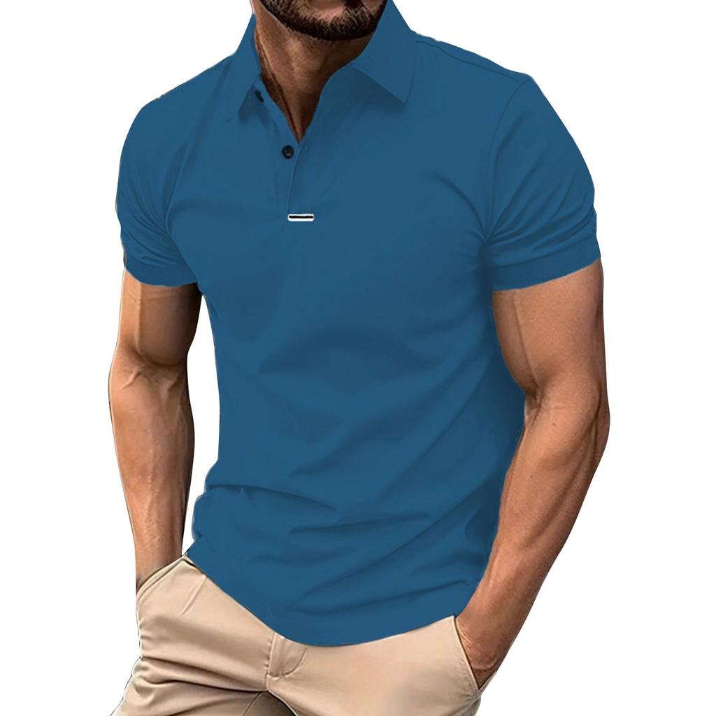 Men's Solid Color Button Lapel Short Sleeve Top Men's Casual Fashion Shirt
