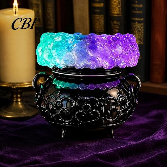 Holiday Ambient Lighting Halloween Cauldron LED Bubble Light, Light-up Witch Candle Holder, Indoor Decoration Color Changing Spooky Potion Lamp