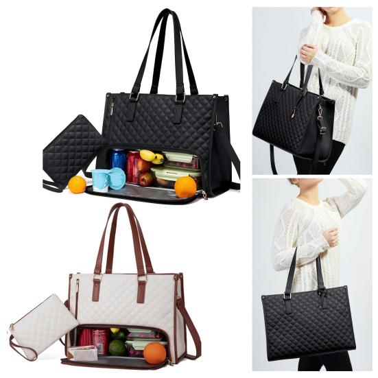 Сумка-тоут 2 в 1, сумка для ланча для женщин, сумка для ланча для ноутбука 15,6 дюйма, большая сумка с отделением для ланча, вместительная рабочая сумка для офиса, колледжа