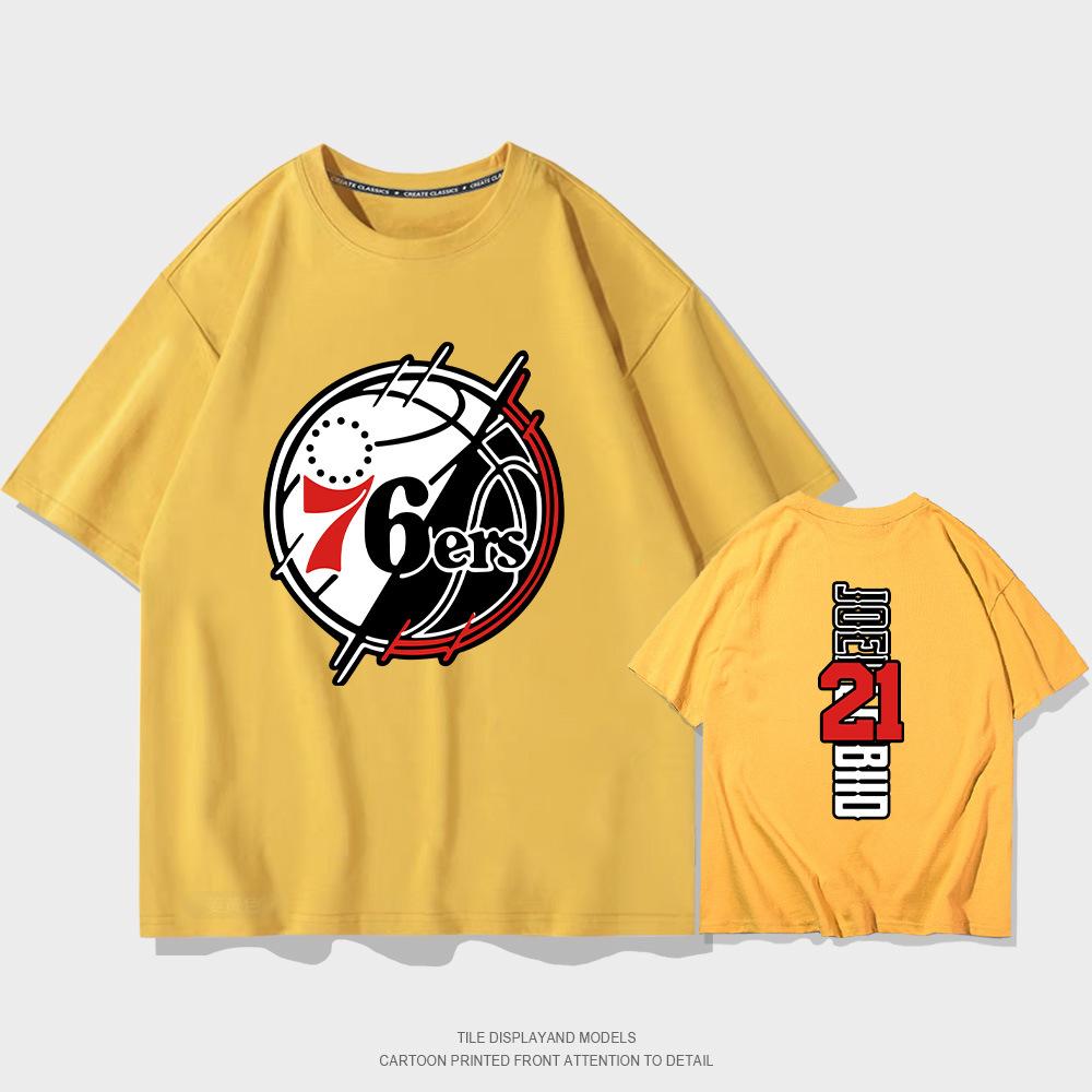 Summer short-sleeved men's and women's Philadelphia 76ers No. 21 jersey short-sleeved T-shirt cotton round neck basketball sports and leisure