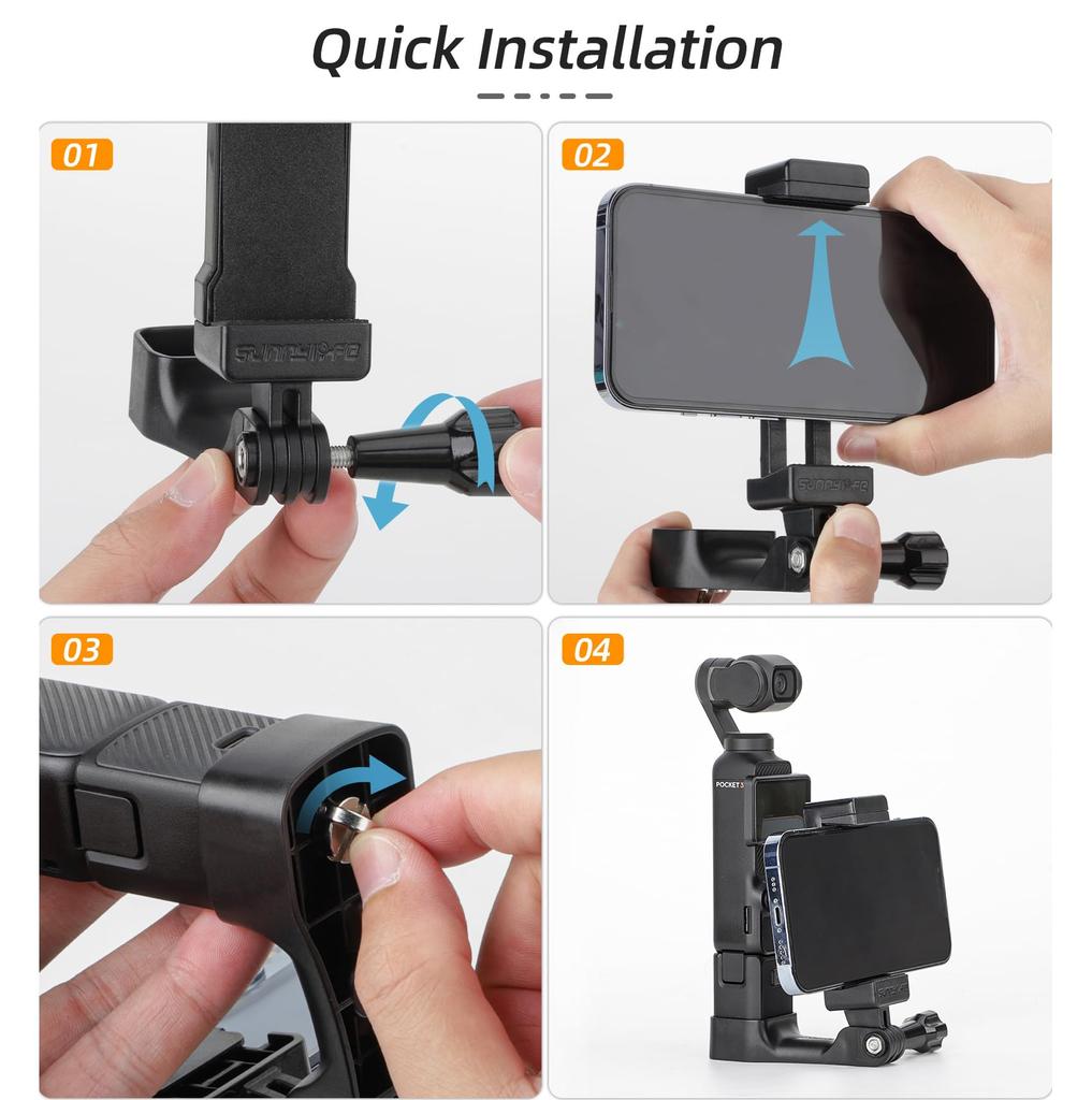 For DJI Pocket 3 Phone Holder Set Expansion Accessories with 1/4" Thread Hole Compatible with DJI Osmo Pocket 3 and Smartphone
