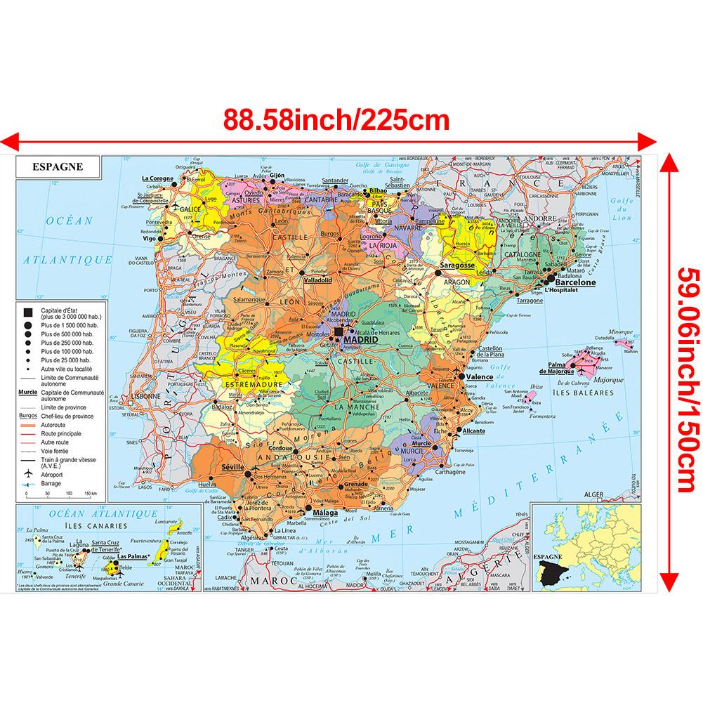 French Map-Spain Administrative Map-Frameless Educational Wall Art Decor,Gift for Language Learners&Geography Enthusiasts