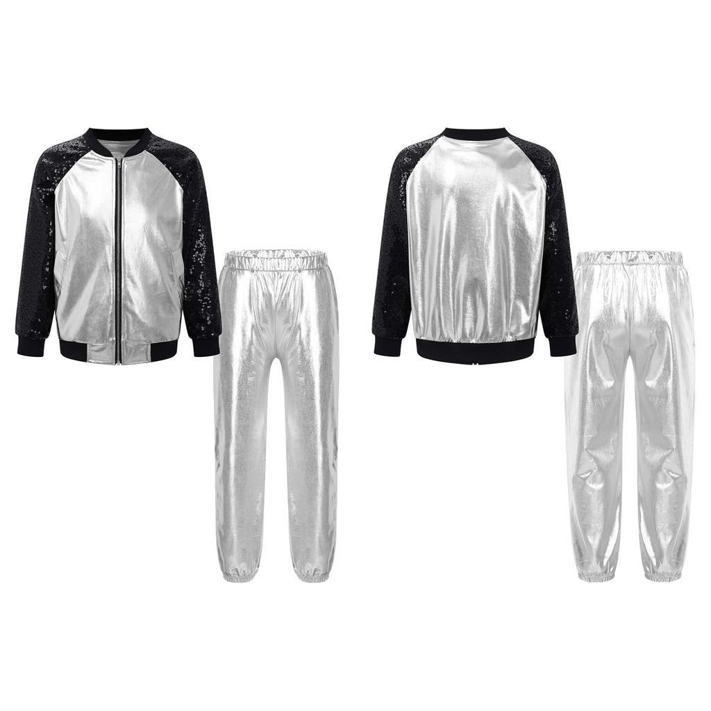 Детский костюм для джаза/хип-хопа с металлической курткой-бомбером и спортивными штанами