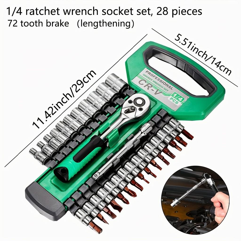 1/4 Inch Ratchet Socket Wrench Set Multifunctional Mechanical Tool Kit and Sockets Set Portable Household Repair Tool Kit