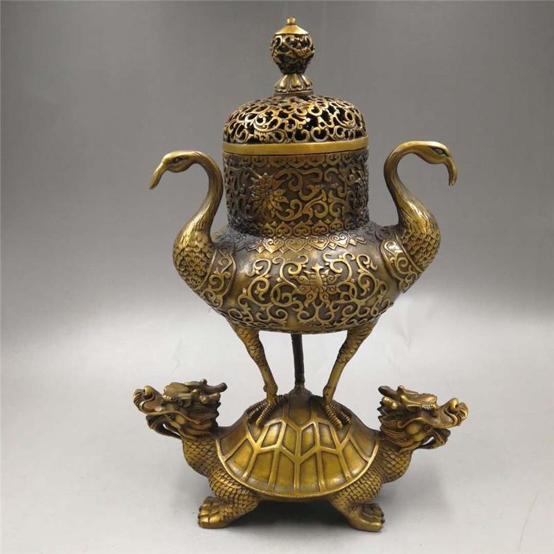 Brass Dragon Turtle Crane Burner Ornaments Crafts Home Incense