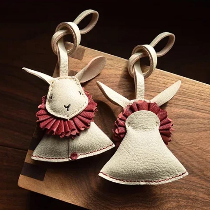 Сумка для ключей из натуральной кожи, подвеска из кроличьей кожи, ручная работа, шарм, персонализированный, модный, подарок для девушки, аксессуары для сумки