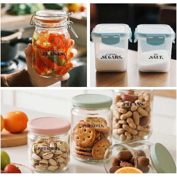 6 Sheets Pantry Labels for Containers, Waterproof PVC Food Storage Labels Self-Adhesive Spice Stickers for Kitchen Organizing